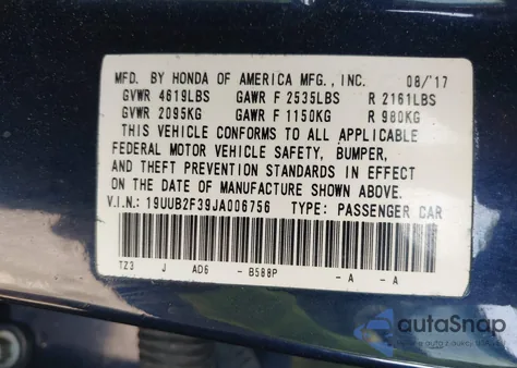 2018 Acura Tlx из США, поврежденный, VIN 19UUB2F39JA006756